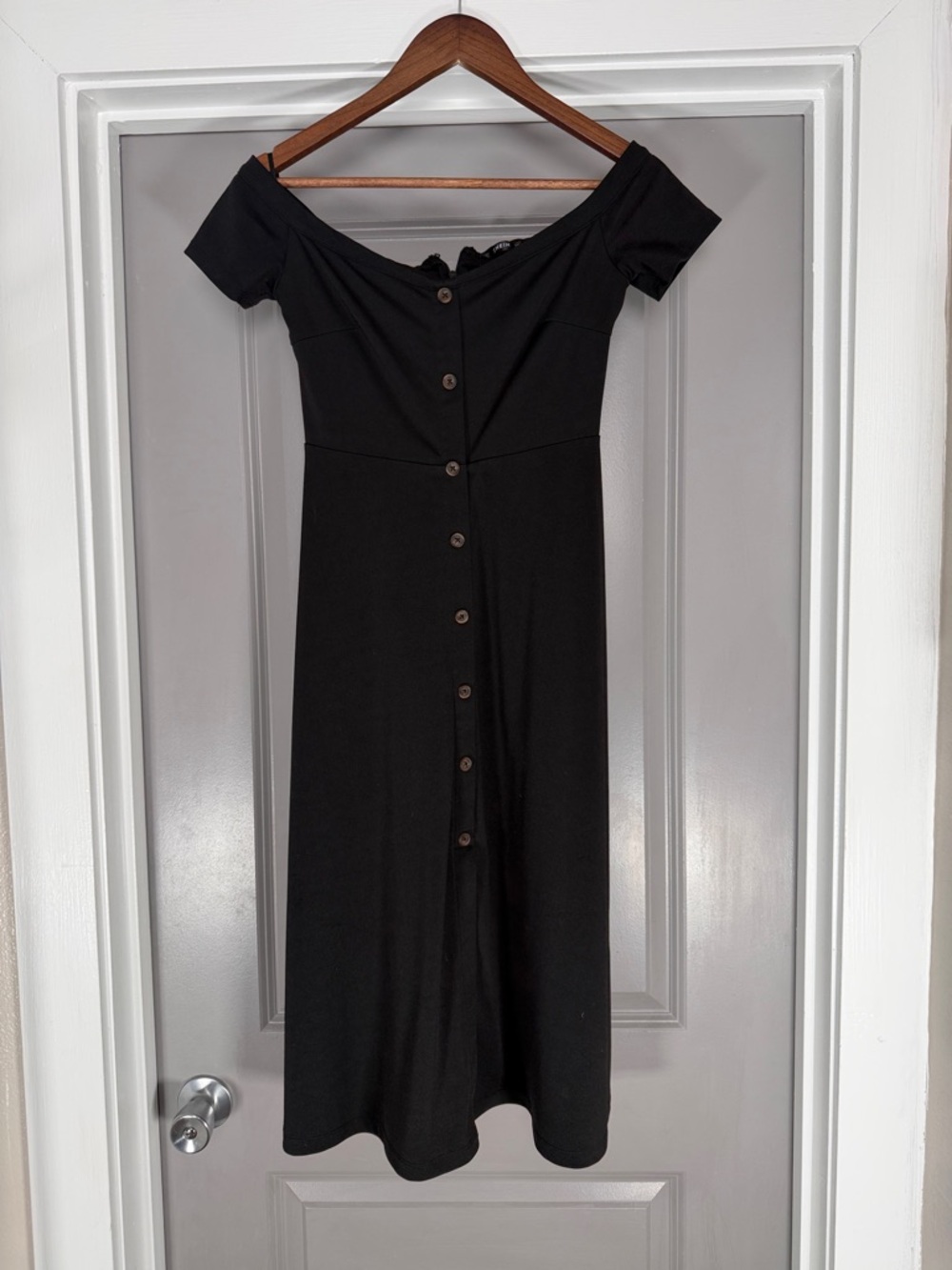 SHEIN Black Off-Shoulder Button-Front Midi Dress